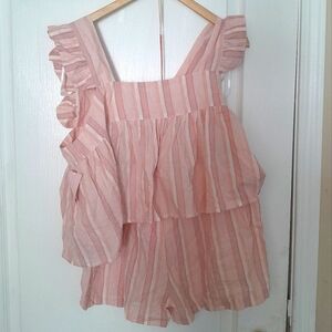Maree Maree Striped Pink Ruffle Top and Shorts Set